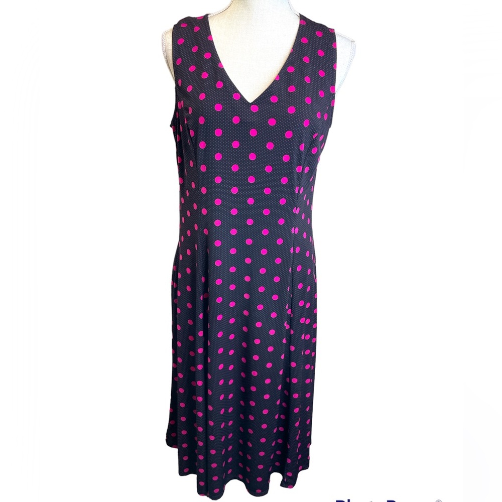 Julian Taylor Black With Punk Polka Dot Sleeveless MIDI Dress